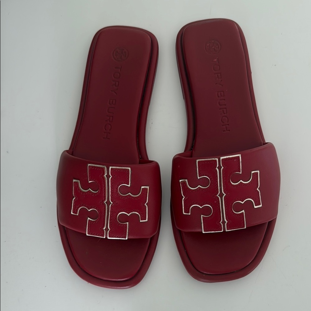 Tory Burch Burgundy Logo Slide Sandals size 8